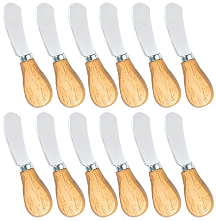 Nelsonerty 12 Coltelli Spalmatore di Formaggio Spalmatore di Burro con Manico nel Legno Set di Coltelli per Condimento Torta di Panino Crema di Formaggio, 4,9 Pollici