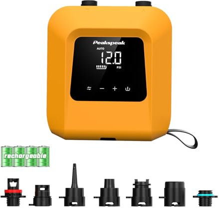 Peakspeak 20PSI Elektrische SUP Pumpe mit Akku - Wiederaufladbar, Intelligente Inflation/Deflation, Automatische Abschaltung für SUP-Boards, Kajak,Flügel,Drachen, Zelt, Matratze