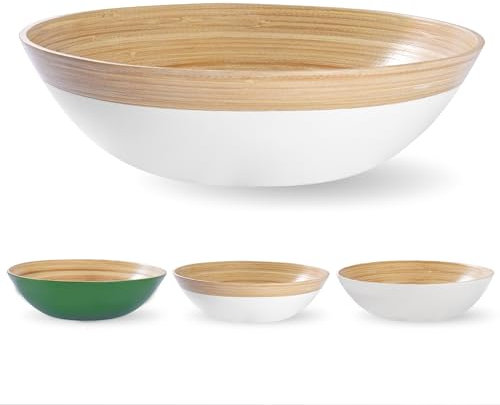 VIETLUSH Ensaladera de Bambú Natural Hecho a Mano de 30,5 cm | Cuenco de Bambú Ligero Grande para Alimentos, Frutas y Servir | Elegante Cuenco de Madera para Cocina, Ensalada y Decoración (Borde