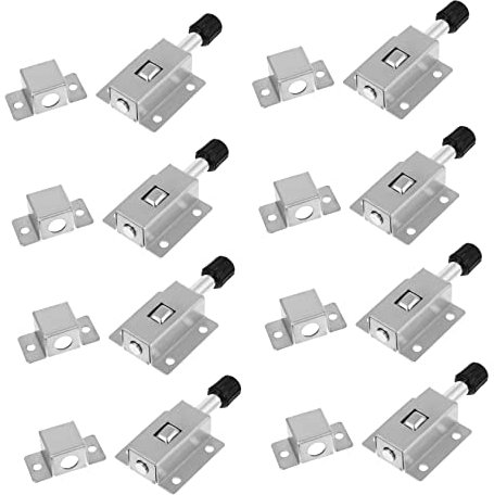 Gadpiparty 8pcs Stainless Steel Door Window Latch Locks Button Spring Bolt, Manual Double-Ended Slide Bolt for Home Door Gate Security