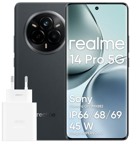 realme 14 Pro 5G Smartphone, 8 + 256GB, Teléfono móvil, Procesador Dimensity 7300 Energy 5G, IP69, Cámara Sony IMX882 OIS de 50 MP, Pantalla de 120 Hz, Batteria da 5260 mAh, Gris (con Adaptador)