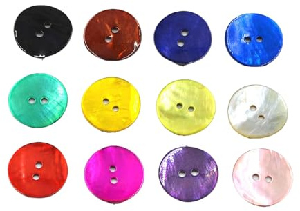 BrightGlow 30 stycken naturliga mussla knappar, runda snäckknappar, färgglada knappar av snäckskal 2-håls blusknappar, pärlemorknappar, jackknappar, pysselknappar för sömnad, gör-det-själv pyssel,