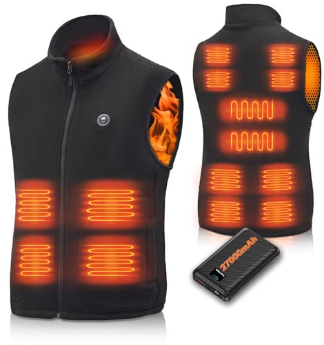 NEEMOSI Veste Chauffante avec 27000mAh Batterie Homme Femme,14 Zones de Chauffage, 3 Températures Réglables, Gilet Chauffant pour Vélo, Homme, Pour la Randonnée, Le Ski, La Pêche, La Moto(Noir M)