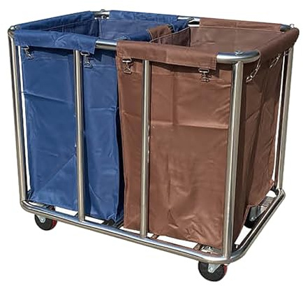 FQMYLTYN Carro Clasificador de Ropa Comercial con Ruedas, Carro de Lavandería Industrial de 400 L, Cesto para Ropa Blanca de Hotel con Estructura de Acero Inoxidable y Tela Oxford Impermeable