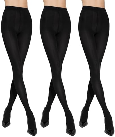 atnayo 3 Pairs Black Tights Women, Winter 100 Denier Opaque Thermal Tights