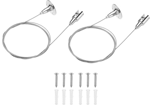 QUARKZMAN 2 Piezas Colgador De Techo, Cable De Acero Inoxidable Ajustable De 6.56 Pies Para Colgar Carteles, Pinturas, Espejos, Paneles Acrílicos, Luces LED