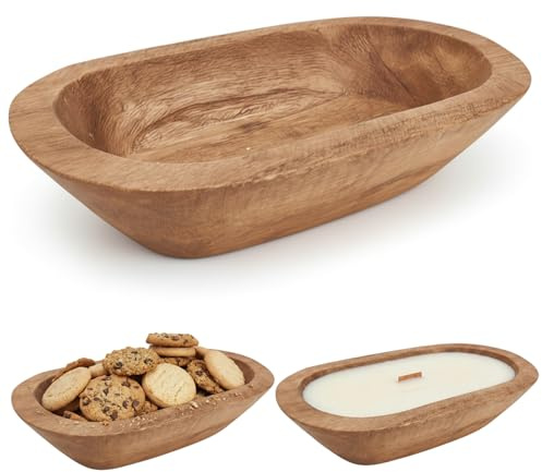 Hotainoys Cuenco de Madera para Velas, Cuenco de Pan de Madera Decorativo rústico para Hacer Pan, Mesa de Comedor, Centro de Mesa, decoración del hogar, Vela de 8, 7x5, 1x2 Pulgadas