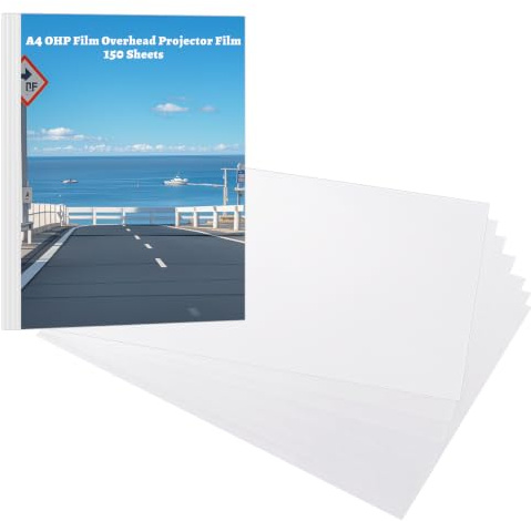 GBACHOOSE 150 Pcs A4 OHP Film Inkjet Printing, Quick Dry A4 Inkjet Transparency Film, Clear Inkjet Printed Film, 0.2mm Acetate Sheets for Inkjet Printer Overhead Projector Screen Prints