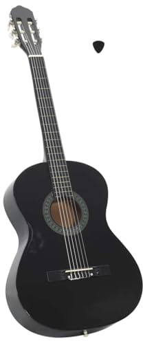 QUAHEAS Klassisk gitarr för nybörjare, svart, 10,88 cm lindträ med nylonsträngar, plastgreppbräda, konsertgitarr för barn, vuxna, musikundervisning, scen, gåva