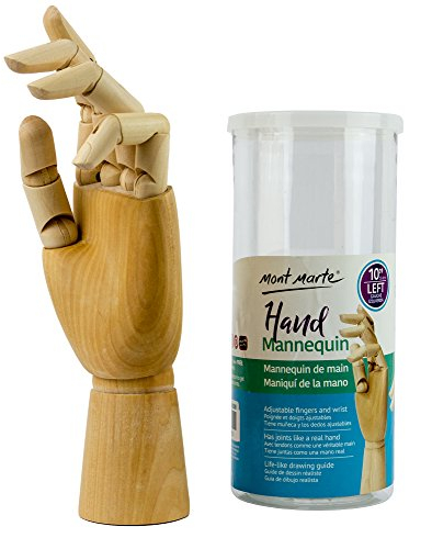 Mont Marte Gliederhand – Modellhand aus Holz – linke Hand – 25,4 cm Mannequin – Flexible Holzhand, ideal als Model zum Zeichnen – Perfekte Malhilfe
