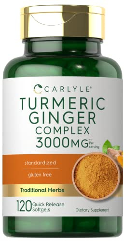 Carlyle Turmeric and Ginger Supplement | 120 Softgel Capsules | Turmeric Curcumin Complex | with Black Pepper Extract | Non-GMO, Gluten Free