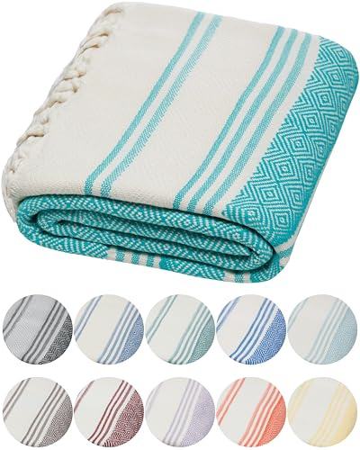 Organic Cotton Oversized Lightweight Quick Dry Turkish Beach Towel,180x90cm | 100% OEKO-TEX Certified Turkish Cotton, Sand Free, Super Soft & Absorbent, Diamond Weave, Made in Turkey