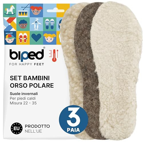 biped 3 paia di solette per bambini set invernale EISBÄR - Solette extra riscaldanti con vera lana di agnello, agnello e feltro di lana z2729(30-31)