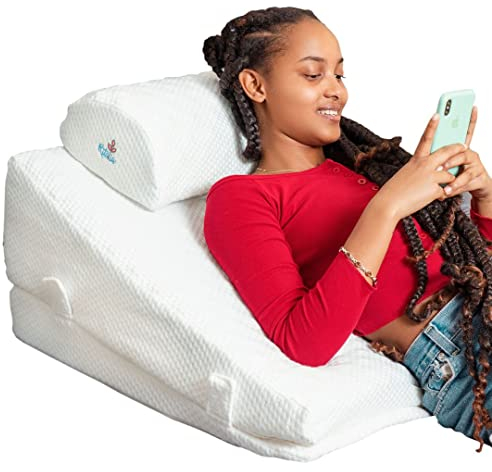 Ritalia® Multifunktions-Keilkissen mit Nackenrolle Größe 60x60x30 Rückenkissen Kniestütze Beinablage Venenkissen für Couch und Sofa Lesekissen