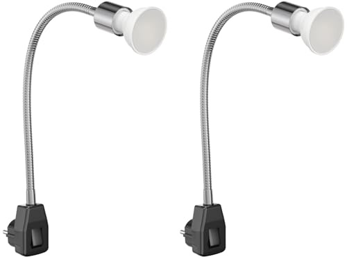 ledscom.de 2x sockellampa LESCH läslampa svanhals, strömbrytare, krom/svart LED-lampa 630lm varmvit