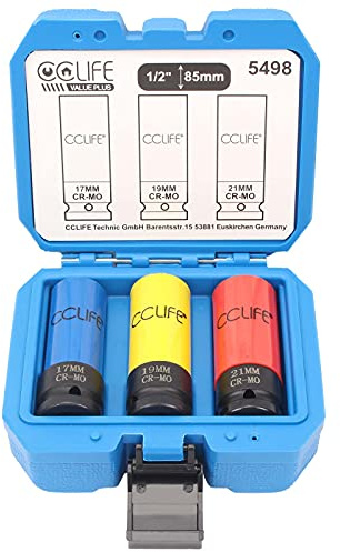 CCLIFE 3tlg 1/2 Schlagschrauber Nüsse 85mm Schoneinsätze 17 19 21mm Cr-Mo Schonnüsse für Alufelgen Radwechsel
