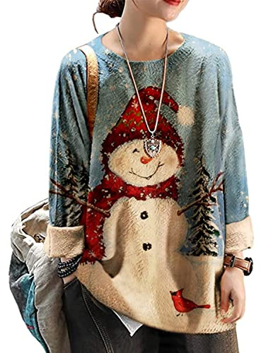 YESNO Women Christmas Sweater Graphic Printed Oversized Pullover Sweaters Casual Loose Knit Tops XL S01 CR121