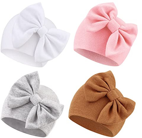 DRESHOW Neugeborene Babymützen Krankenhausmütze Beanie Säuglingsschleifenmützen für 0-6 Monate