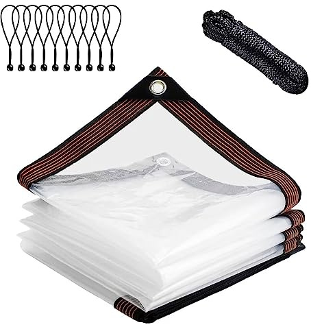 Clear-Waterproof-Tarps-Outdoor-4x6ft, Poly Tarpaulin Tarps Transparent Anti-Tear Thin Cover with Rustproof Grommets for Patio Enclosure Gardening Chicken Coop Canvas Painters Drop Cloth-4x6FT