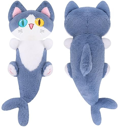 Fortuning's JDS Katze Plüschtier Katze Kuscheltier in Haifischform Flauschiges Stofftier Kawaii Katzen Plüschtier Ausgestopftes Tier Plüschkissen Spielzeug Geschenk gefüllt für Kinder 19,6 Zoll