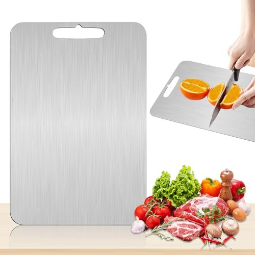 Tagliere in Acciaio Inox,Alimentare,Taglieri Cucina Acciaio,Doppia Faccia Acciaio Inox da Cucina,Tagliere in Metallo,per carne,verdura,frutta(29 * 20 CM)