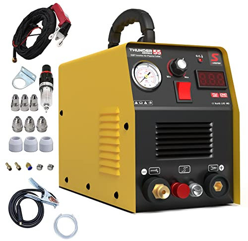 SUSEMSE Cortador de plasma de encendido piloto, 55 amperios, inversor de alta frecuencia, cortador de plasma IGBT, 230 V, potencia de corte máx. hasta 14 mm, con soplete de plasma y juego de boquillas