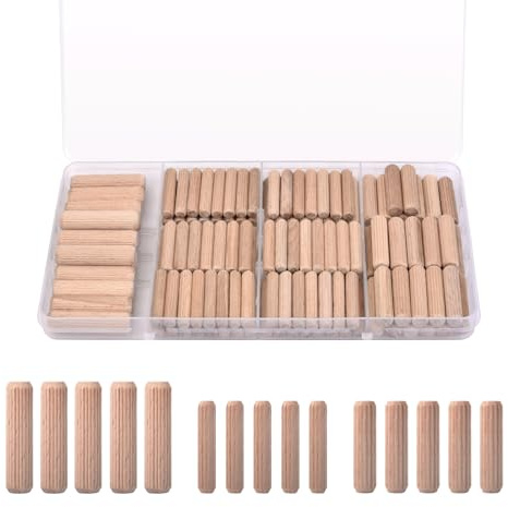 1/4-Inch Wooden Dowel Pins - 200 Pcs 1/4 x 1-1/4 inch Fluted Wood Dowels Rods,Hardwood Crafts Dowel Pegs ,Beechwood