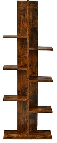 HOMASIS Libreria Verticale a Colonna da Terra a 7 Livelli, Libreria ad Albero in Legno, Angoliera Libreria Scaffale per Salotto, Soggiorno, Ufficio, Portata di 40 kg, 50 x 20 x 141 cm (Marrone)