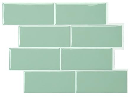 Smart Tiles Credence Adhesive pour Cuisine, Carrelage Adhesif Mural salle de bain 3D, 5 Stickers Muraux (29.34x21.28 cm), Autocollant Carreaux Adhesif fabriqué au Canada - Metro (Vert Mousse)