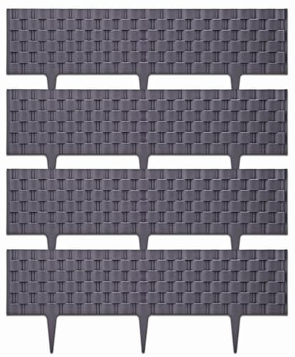 Grey Faux Rattan Lawn Edging Border – 60cm x 22cm Flexible Plastic Garden Fencing for Flower Beds & Paths – Weather Resistant & Easy to Install Panels (12 Panels - 7.2 Metres Long Total)