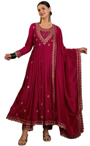 The Red Lion Enterprise Indian Anarkali Suits for Women, Traditional Wedding Party Wear, Ethnic Salwar Kameez, Designer Suit, Pink, S
