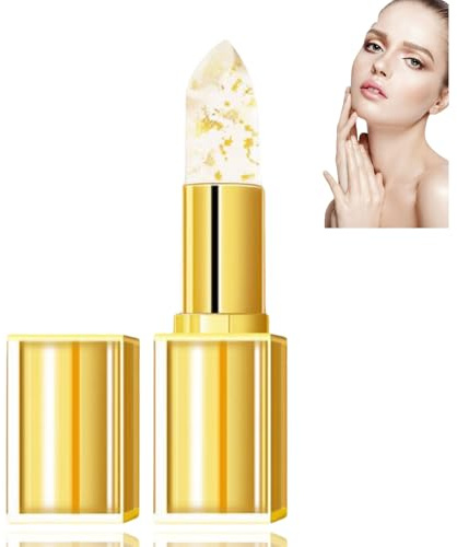 Transparente Gold Crystal Color Changing Lip Stick,Tinted Lip Balm,Glitter Lipstick,Metallic Lipstick,Shimmer Lipst/ick,Color Changing Li/pstick Gold Foil,Long Lasting L/ip Gloss,Waterproof Lip/stick