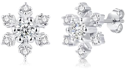 Bewenda Ohrstecker Silber 925 Weihnachten, 925 Sterling Silber Weihnachts Ohrstecker für Damen Mädchen, Schneeflocke Ohrringe Stecker mit Zirkonia, Hypoallergen Knorpel Schlafen Ohrringe - Klein 10mm