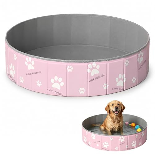 ZoneYan Piscina Plegable para Perros 80 * 30 cm, Bañera para Perros de PVC con Doble Desagüe, Ducha Plegable para Mascotas de PVC, Piscina de Bañopara Perros Pequeños y Medianos (Rosa)