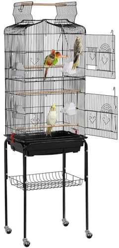 Yaheetech 64'' Bird Cage, Open Top Parakeet Cage w/Slide-Out Tray, Feeders, Detachable Rolling Stand, Bird Cages for Parrot, Cockatiel, Budgie, Parakeets, Lovebird, Small Medium Birds