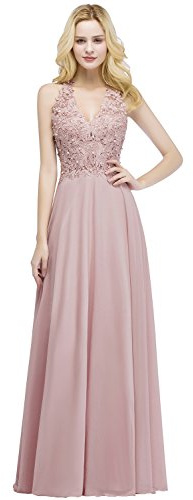 Misshow Robe de Cocktail Sexy Chic Longue pour Mariage Elégante Robe de Gala Longue sans Manche Dos Ajourée Florale Rose 38
