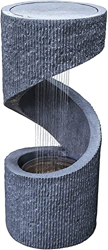 Ivyline Outdoor Spiral Water Feature in Light Grey - UV Stable, LED Lights & Durable - Lightweight Stylish Decorative Garden Fountain - H82cm x W35cm