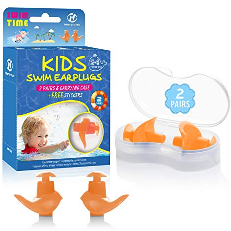 Hearprotek Ohrstöpsel Schwimmen Kinder, 2 Paar wasserdichte Wiederverwendbare Silikon Ohrstöpsel für Schwimmer beim Duschen beim Surfen und Anderen Wassersportarten Orange
