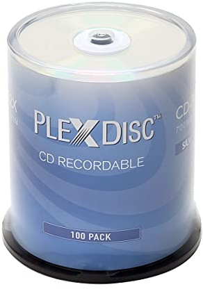 PlexDisc CD-R 700MB 52X Silver Inkjet Hub Printable Recordable Media - 100pk Cake Box (FFP) 631-315-BX, 100 Discs