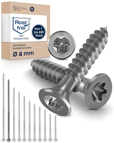 Tornillos de madera Torx de acero inoxidable V2A 8x200 mm, tornillos para aglomerado para madera rosca parcial 8 mm de grosor 200 mm de largo 1 pieza de tornillos de acero inoxidable para madera A2
