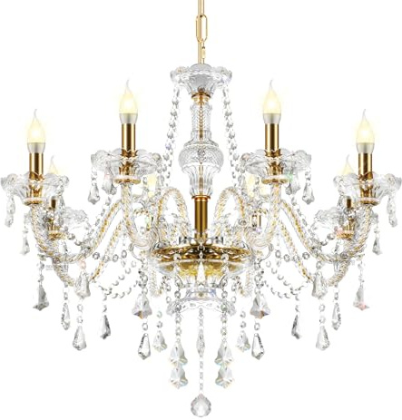 Ridgeyard 10 Luci Lampadari di Cristallo K9 Lampada da Soffitto in Cristallo Oro Apparecchio di Illuminazione per Corridoio, Soggiorno, Guardaroba, Ufficio