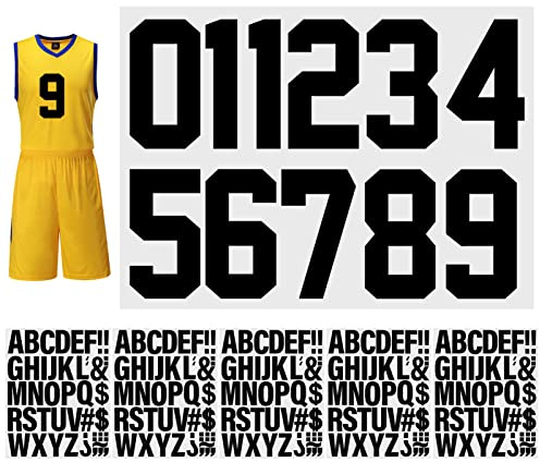 Huiguli 181 Pcs Iron On Letters and Numbers, 8 Inch Tear-Proof Numbers for Football Shirts & 2 Clothes, Washable Transfer Letter Fabric (Black)