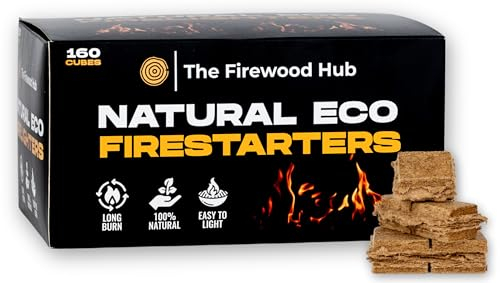 The Firewood Hub 160 encendedores ecológicos de madera natural – Iniciadores de fuego de fibra de madera sostenibles perfectos para quemadores de madera, hogueras, hornos de pizza, carbón y barbacoas