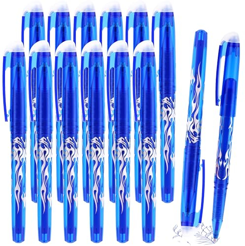 YIIFELL 12 Stück Radierbarer Kugelschreiber, Tintenroller Radierbar, Gelschreiber Friction Stifte Radierstift, Erasable Pen Set für Bürobedarf Schulsachen Studenten (Blau 0,7 mm)
