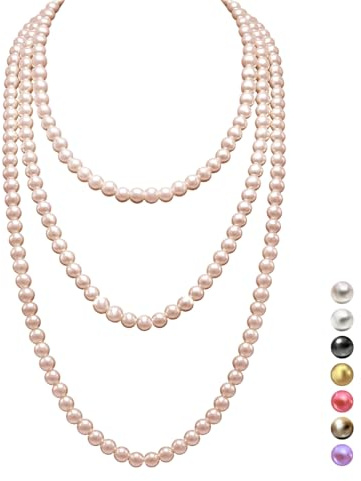 genkigold Långa pärlhalsband för kvinnor från 1920-talet - Paris - naturliga odlade pärlor - lyxiga 8 mm pärlor med tidlös elegans längd 150 cm/180 cm - perfekt för alla tillfällen, 180cm, Glas, Ingen
