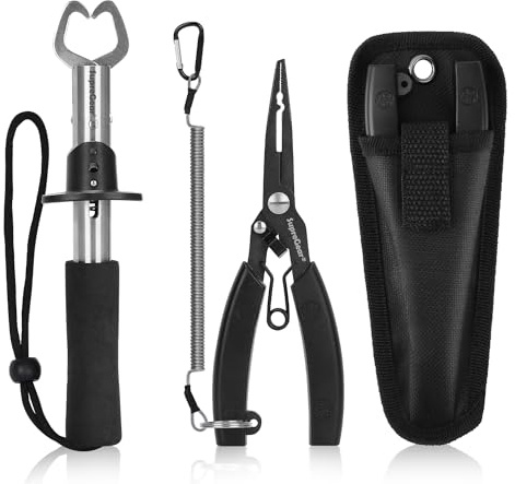 supregear Fiske Tång Set, Rostfritt Stål Fiskkrok Remover Multi-Function Klippare för Fiskelinor med Mantel och Lindad Snodd Fiskeverktyg