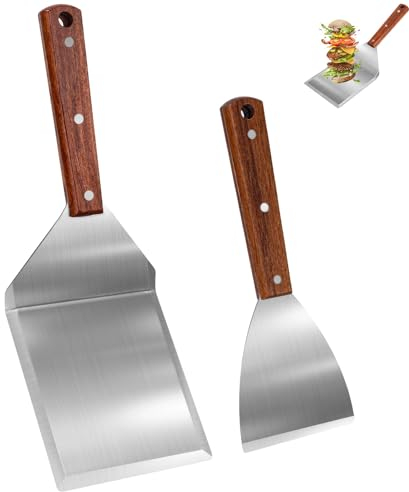 Kureny Set de spatules à Barbecue en Acier Inoxydable,spatule plancha,avec Un Grand Retourneur de Grillades et Un Écraseur à Burgers,Cadeaux Barbecue pour Hommes