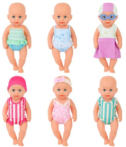 deAO 6 Puppenkleider Set, Puppenkleidung Outfits für 30 cm 33CM 35CM 36CM Neugeborene Babypuppen Jungen Mädchen, Puppenbekleidung Gehören Hüte und Stirnbänder, Puppenzubehör (Keine Puppe) (Bademode)
