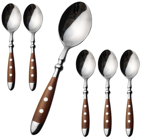 Alata Lot de 6 cuillères à café en acier inoxydable avec poignées marron, cuillères à expresso/petites cuillères/cuillères à dessert pour la maison et la salle à manger, idéal pour la maison, le
