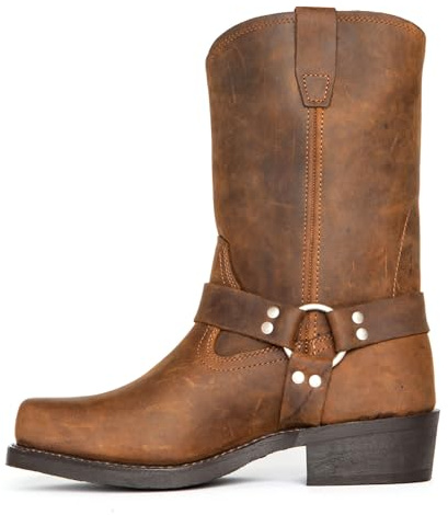 Botas Vaqueras para Hombre Bota Western Clásica con Hebilla Metálica Punta Cuadrada Botas Medias,Marrón,42 EU